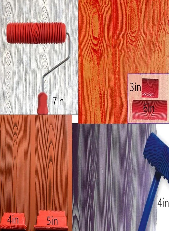 Serplex مجموعة أدوات نقش الخشب من سيربلكس®، 6 قطع، أداة طلاء بكرة نقش الخشب بمقبض، مجموعة أدوات طلاء بكرة بأحجام متعددة، أدوات بكرة مطاطية لنقش الخشب للجدران، أعمال يدوية خشبية، لوحات فنية - Image 4